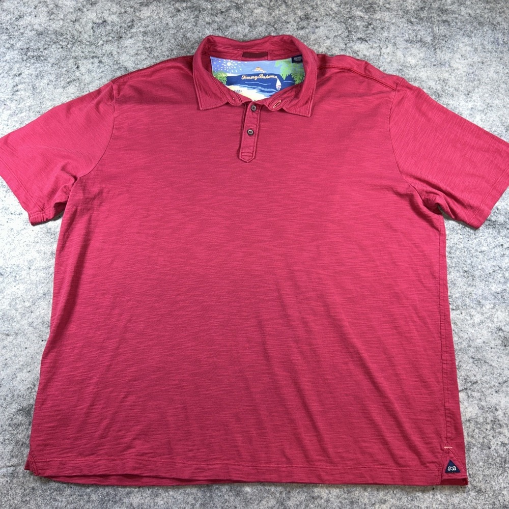 Tommy Bahama Mens XXXL 3XL Red Pima Cotton Polo Shirt Sailfish Casual Beach Golf